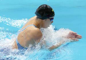 女子100メートル平泳ぎで4位に入った小山風香(柏崎翔洋中教校)=佐賀市(写真映像部・富山翼)