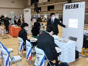 大学生らが熱心に企業担当者の話を聞いた「就職ガイダンス」=長岡市大手通1