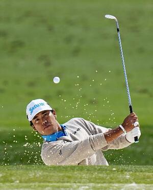 調整する松山英樹=オーガスタ・ナショナルGC(共同)