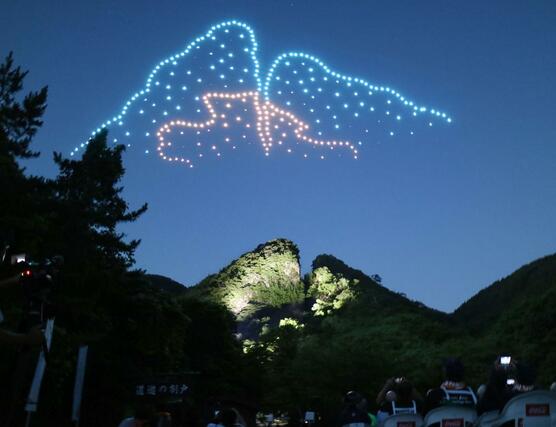 佐渡金山の世界文化遺産登録を祝うドローンショー