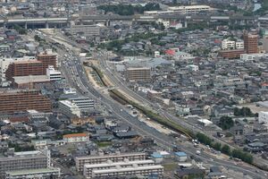 工事中の栗ノ木バイパス=2018年8月、新潟市中央区