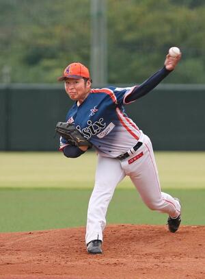 ４回１／３で４失点だった、先発目黒宏也＝ヤクルト戸田球場