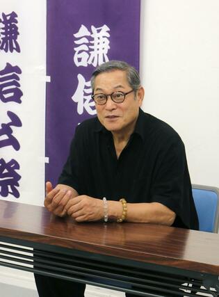 上杉謙信役への意気込みを語る松平健さん＝東京都新宿区