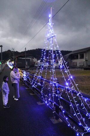 県道沿いに住民有志が設置したイルミネーション=南魚沼市一村尾