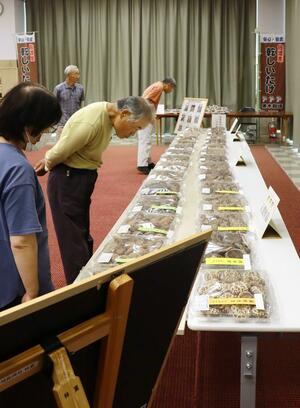 佐渡産乾シイタケの生産消費拡大を目指し開かれた、品評会表彰式と研修会=佐渡市新穂地区