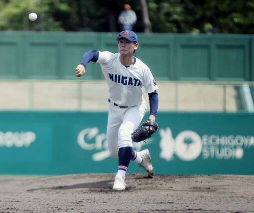 新潟ー長岡　新潟の先発、杉山晃太＝５月５日、長岡市悠久山野球場