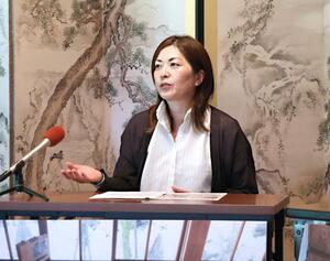 会見でCFへの協力を訴える村山芽久美代表理事=十日町市松之山