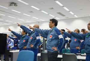 東京電力が新潟県の柏崎刈羽原発で開いた「安全決起大会」=22日午後