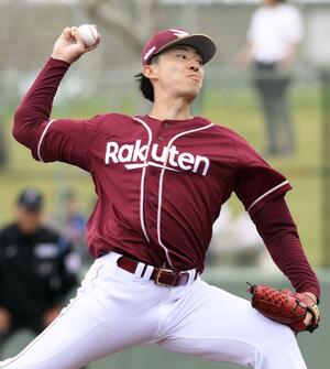 中日戦で3回無失点と好投した楽天・荘司康誠=北谷