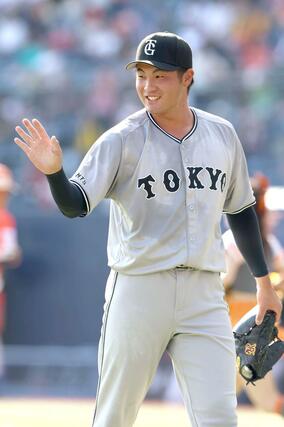 イースタン　オイシックス－巨人　巨人の２番手菊地大稀（佐渡市出身）。１回無失点に抑えた＝ハードオフ・エコスタジアム