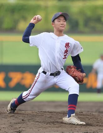 県央工－日本文理　県央工の先発村井紳真＝三条市パールスタ