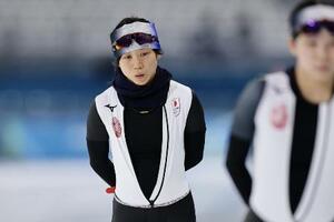　練習に臨むスピードスケート女子の高木美帆＝１９日、イタリア・ミラノ（共同）