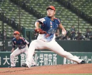 先発し、6回1失点の牧野憲伸=8月18日、ベルーナドーム