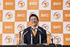 参院選の開票を受け、笑顔を見せる参政党の神谷宗幣代表=7月20日、東京都新宿区