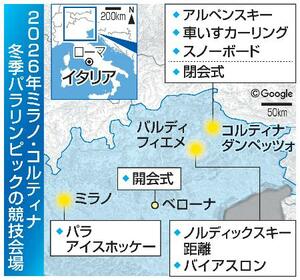 2026年ミラノ・コルティナ冬季パラリンピックの競技会場(配置画像は(C)Google)