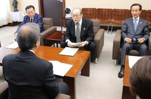26年度県予算について要望する県商工会連合会の早川吉秀会長(中央)ら=10日、県庁