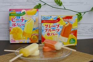 セイヒョーが発売したかき氷スティックアイスの新シリーズ「ピーチ氷バー」と「グレープフルーツ氷バー」