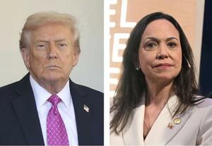 　トランプ米大統領、ベネズエラの野党指導者マリア・コリナ・マチャド氏（いずれもゲッティ＝共同）