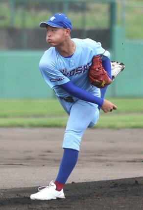 加茂暁星－新津　加茂暁星の先発・真保龍聖＝新発田市五十公野