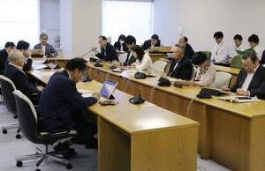 液状化被害のあった宅地の復旧について、新潟市が新たな補助事業について説明した市議会6月定例会の環境建設常任委員会=6月25日、新潟市中央区