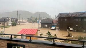 　２０２４年９月２１日、鈴屋川の氾濫で浸水した石川県輪島市町野町（広瀬弘一さん提供）