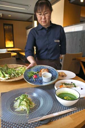 「むらんごっつぉ」で提供される山菜を使ったランチ=湯沢町湯沢