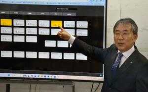 　ＩＣＵにいる患者の急変リスクをＡＩで予測するシステムについて説明する、関西医大の中森靖主任教授＝１５日午後、大阪府守口市