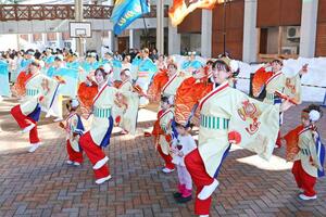 高柳雪まつりのよさこい演舞＝柏崎市高柳町高尾