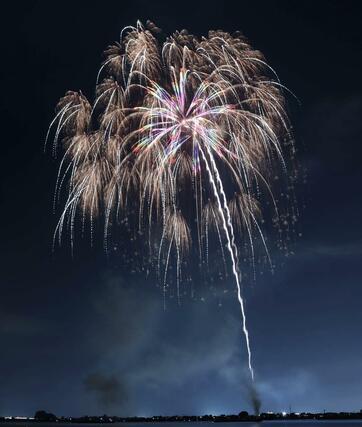 夜空を華やかに彩った阿賀野川ござれや花火＝２５日、新潟市北区