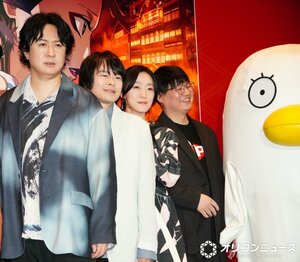 『新劇場版 銀魂 吉原大炎上』初日舞台あいさつに登壇した（左から）杉田智和、阪口大助、釘宮理恵、安藤尚也監督 （C）ORICON NewS inc.