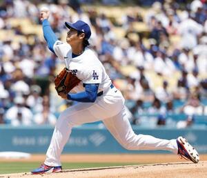 レイズ戦に先発登板したドジャース・大谷=ロサンゼルス(共同)