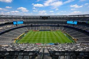 　サッカーのＷ杯北中米３カ国大会の決勝会場となるスタジアム＝米ニュージャージー州イーストラサフォード（ゲッティ＝共同）