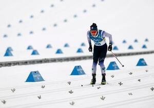 　男子５０キロクラシカル　ゴールに向かう馬場直人＝テーゼロ（共同）