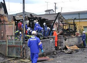 月岡温泉火災現場＝５月１０日、新発田市月岡温泉