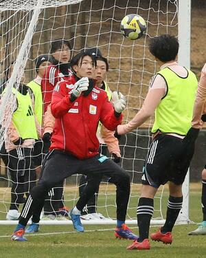 J1デビューを目指して練習に打ち込むGK内山翔太=1月、宮崎県都城市