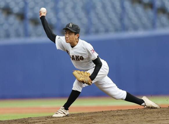 新潟北－新潟商　新潟北の先発・菊池礼温＝エコスタ