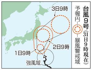 台風9号の予想進路(31日9時現在)