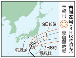 台風22号の予想進路(8日18時現在)