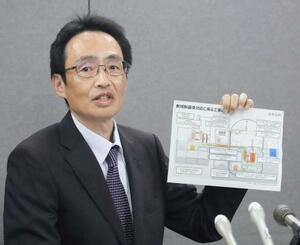 高速実験炉「常陽」の再稼働延期について説明する日本原子力研究開発機構の担当者=24日午後、茨城県庁