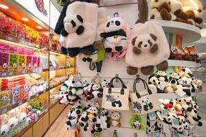中国四川省の成都天府国際空港で売られるパンダのお土産=27日(共同)