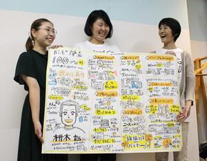 グラフィックレコーディングの普及を目指す団体を立ち上げた小林愛実さん(中央)、中村華子さん(左)、横尾文子さん=新潟市中央区