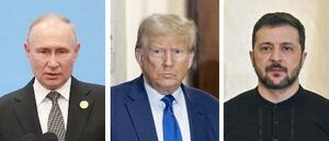 　ロシアのプーチン大統領、トランプ米大統領（ゲッティ＝共同）、ウクライナのゼレンスキー大統領（ゲッティ＝共同）