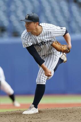 新潟南－北越　５回完封した北越の先発・松尾海璃＝エコスタ