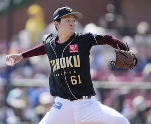 ロッテ戦に急きょ先発し、4回1失点の楽天・松田=楽天モバイルパーク