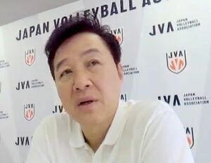 バレーボール協会の川合俊一会長(ズーム取材時)=7月