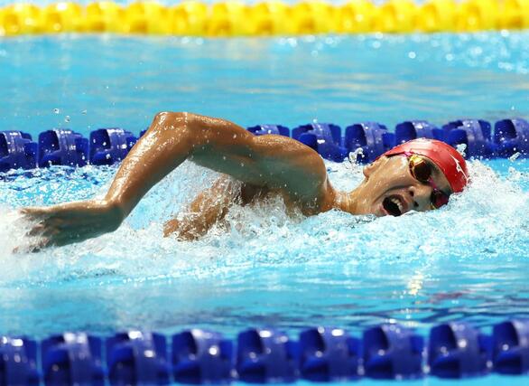 少年男子Ｂ　４００メートル自由形決勝　３位になった根岸歩夢（長岡大手高）＝９月１６日、佐賀市日の出２、ＳＡＧＡアクア