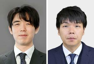 　藤井聡太棋王（左）、増田康宏八段