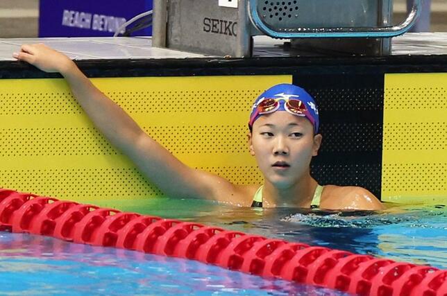 全国高校総体　競泳女子１００メートル自由形決勝　７位の小俣みなも（長岡大手）＝８月２０日、佐賀市のＳＡＧＡアクア