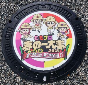 ももいろクローバーＺとコラボしたデザインのマンホール＝新発田市