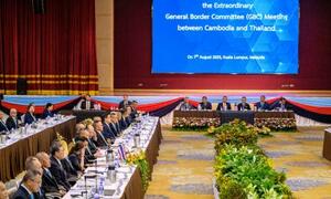 マレーシア・クアラルンプールで開かれたタイとカンボジアの国境問題に関する会議=7日(共同)